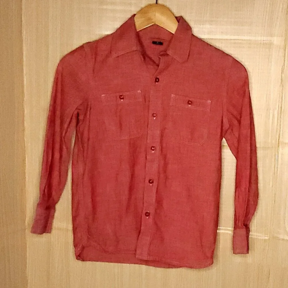 Gap Boys Red Denim Long Sleeve Button Down 8